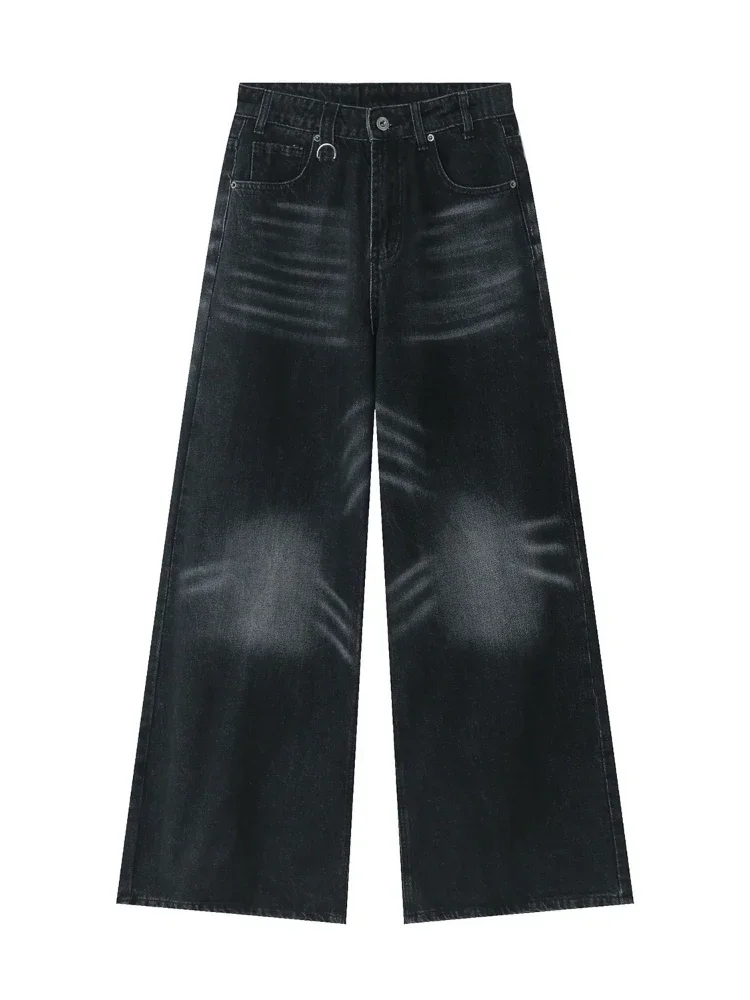 HOUZHOU Grunge Y2k-pantalones vaqueros negros holgados Vintage para mujer, pantalones vaqueros de cintura alta de gran tamaño, ropa de calle coreana de pierna ancha Retro para mujer