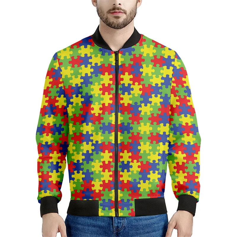 Colorful Game Block Puzzle Jacket For Men Kids 3d Printed Sweatshirts Street Long Sleeves Tops Oversized Zipper Jackets Coats