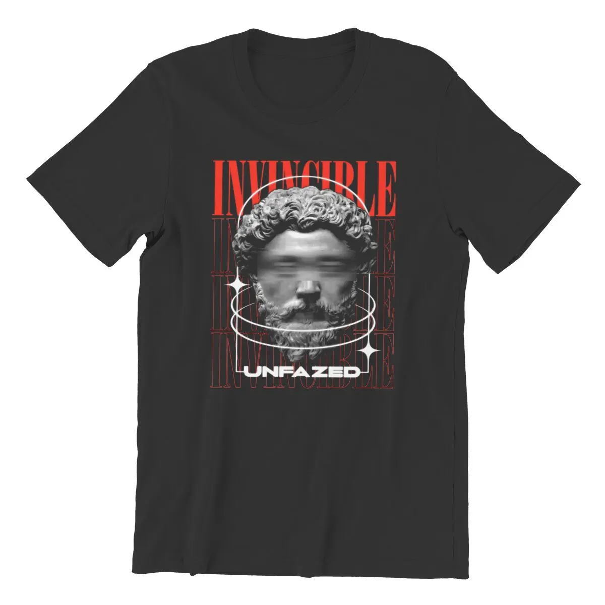 Invincible Greek god blur red brutalism creative streetstyle power masculine Marcus Aurelius Unisex T-Shirt 100% Cotton printed