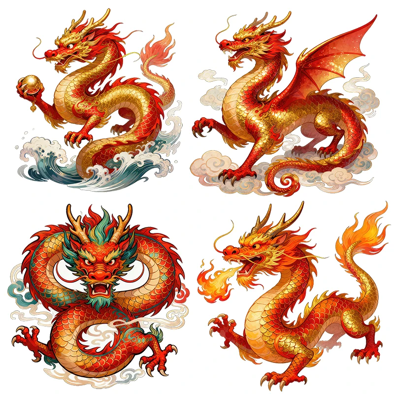 Three Ratels CFN115 Classical and majestic golden red dragon wall stickers for home decoration Personalized car decals