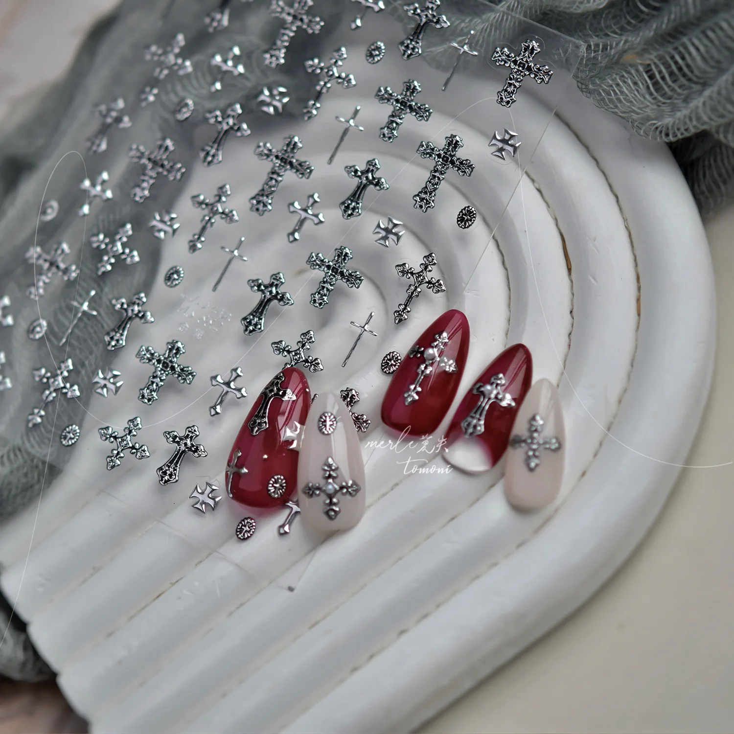 1pcs 5D Gold Silver Metal Nail Stickers Dark Retro High-end Cross Nail Art Accessories Sticker Back Blue Nails Decorations Decal view 3