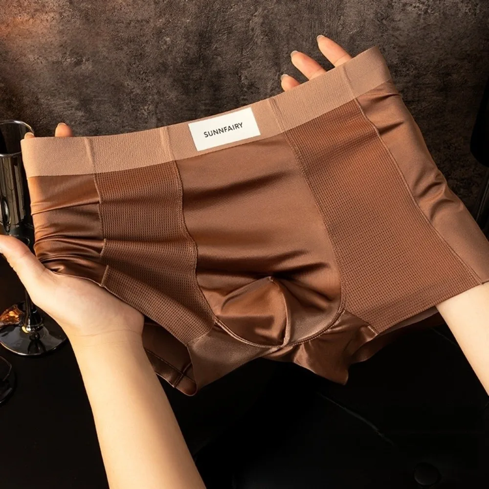 

Elastic Plus Size Men's Boxer Briefs Flat Leg Cool Feeling L-XXXXL Man Underwear Shorts Breathable Ice Silk Panties Gifts