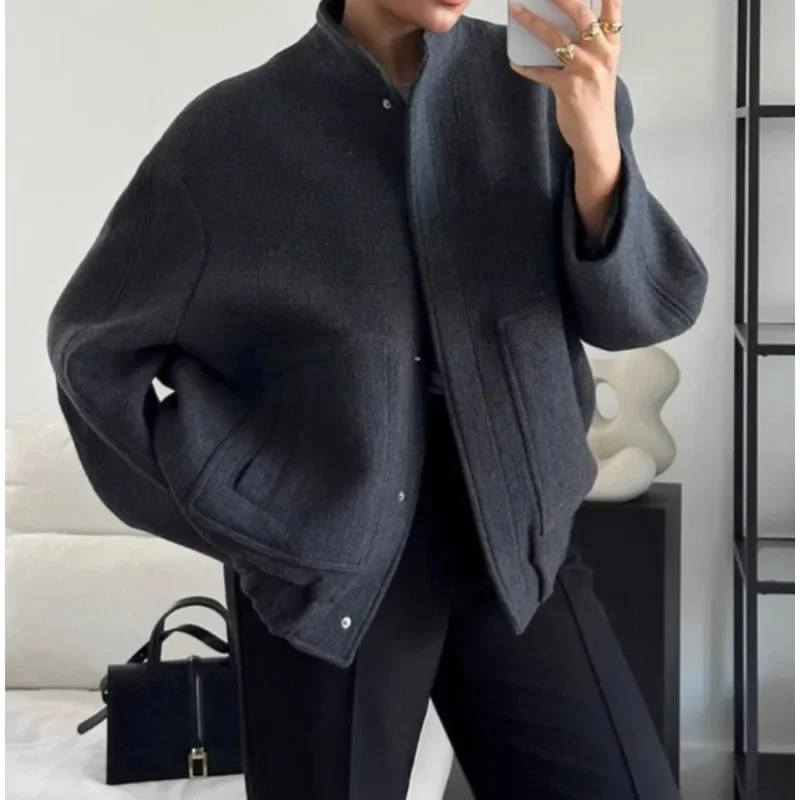 

Casual Pilot Jacket Stand-up Collar and Hidden Button Coat Personalized Comfort Fashion Long-sleeved Spring Girl Top Versatile