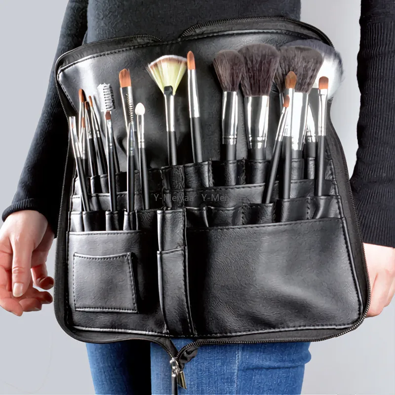 Multi-function Large Capacity 1PC PU Makeup Brush Bag With Zipper Belt Cosmetic Bag For Professional Makeup Artist Storage Bag