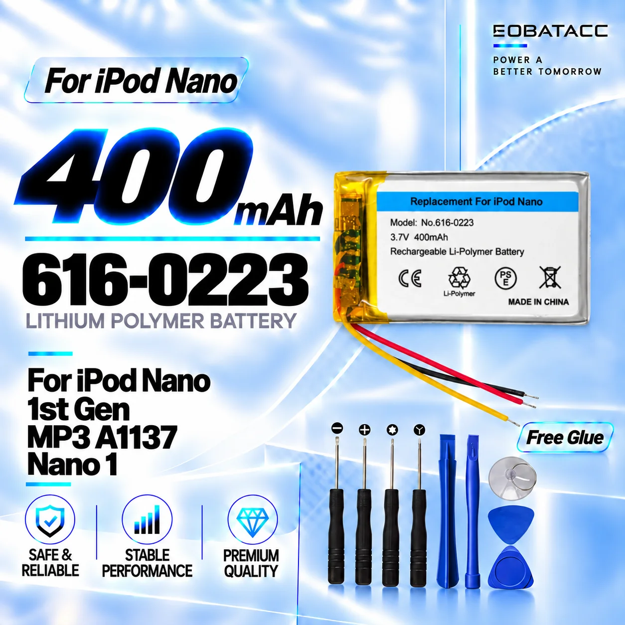 New 616-0223 400mAh Replacement Battery For iPod Nano 1 Generation nano Long-lasting +Free Tools