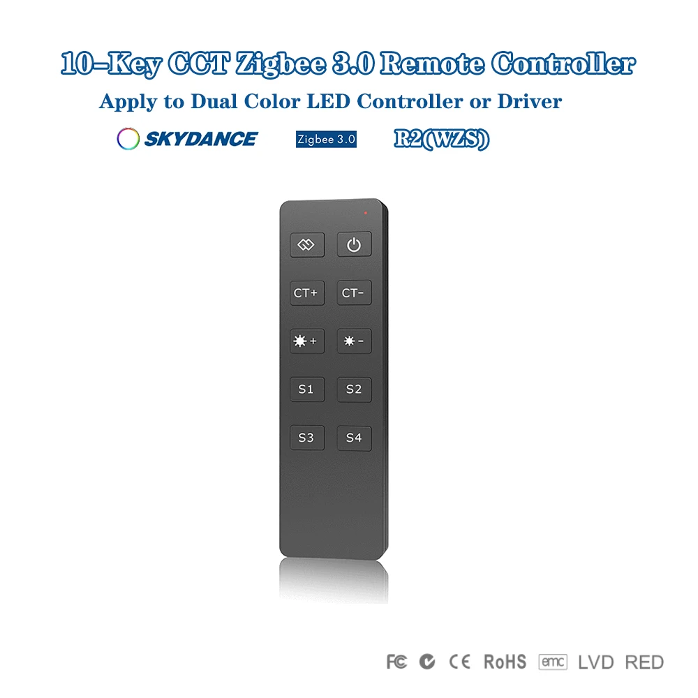 Skydance R2(WZS) 10 Key CCT Zigbee Remote Control Wireless Remote Apply to Zigbee 3.0 Dual Color LED Controller or Driver