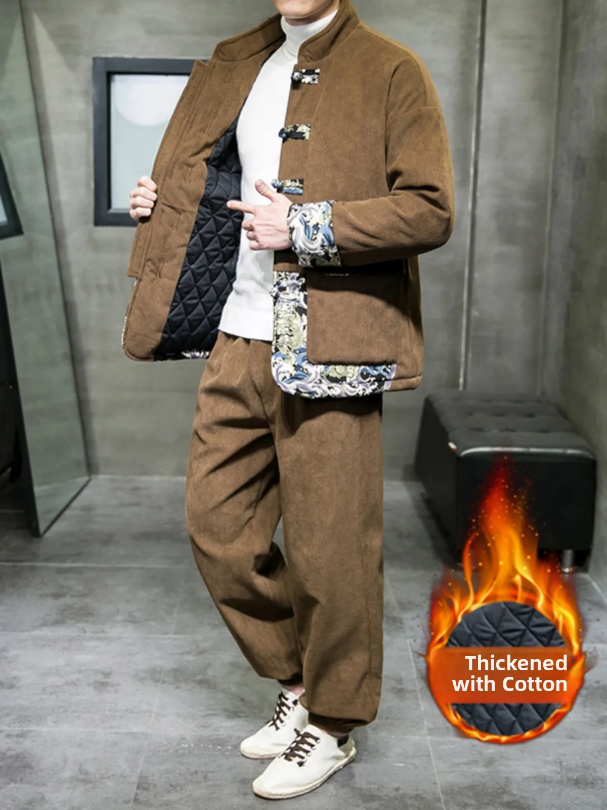 

Men's Thickened Cotton Jacket Winter Warm Loose Fit Large Size Traditional Chinese Style Fashionable Outerwear Casual Urban