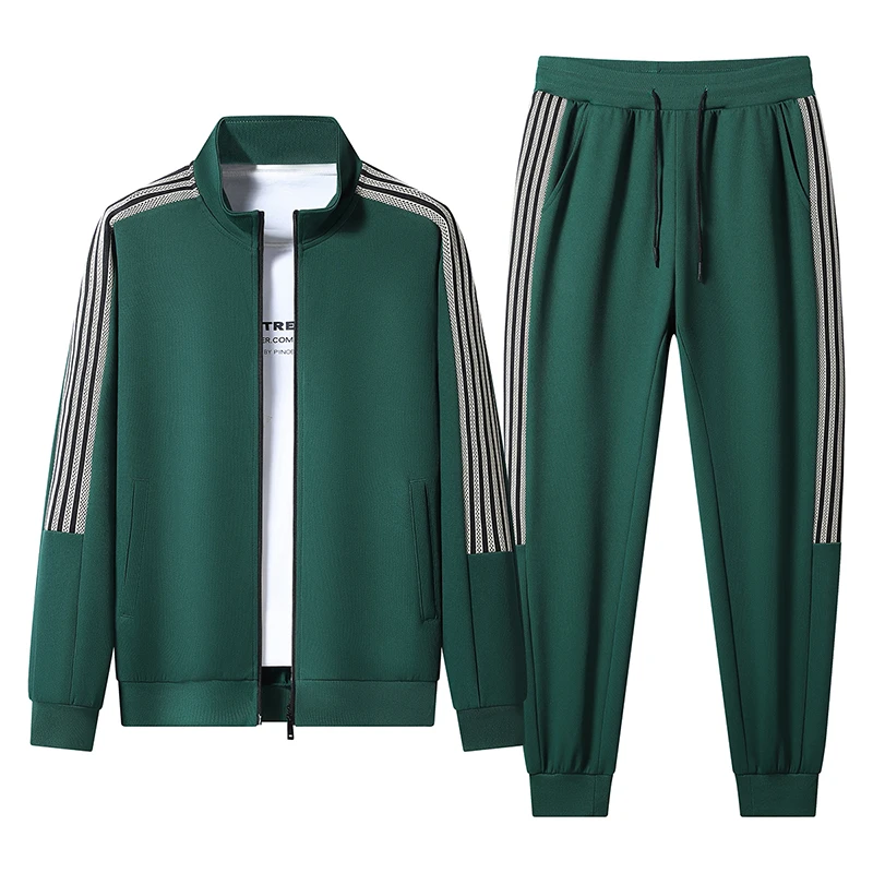 Mens Casual Striped Sports Suit Mens Two-Piece Cardigan Zipper Sportswear Spring And Autumn Mens Sportswear Sports Suit