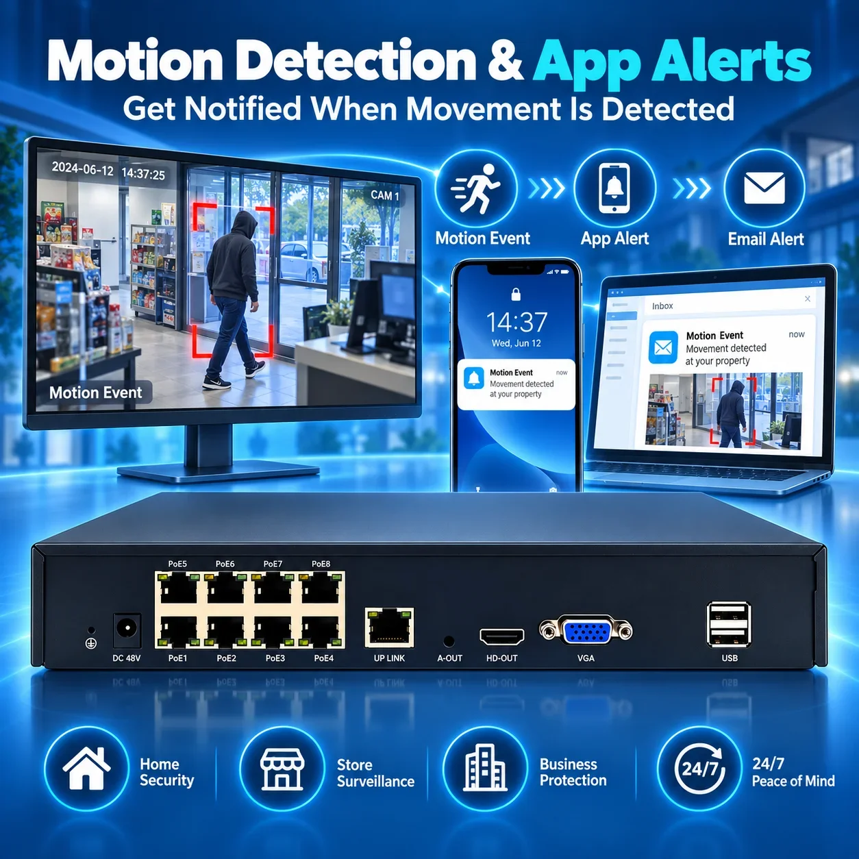 Tuya 8CH 4K 8MP POE NVR Security System H265 Smart Network Video Recorder with POE for Surveillance Camera Remote Access