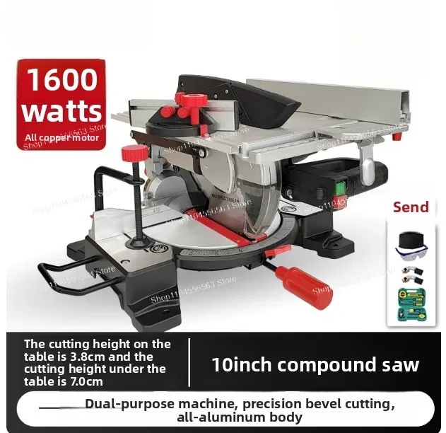 Compact multi-functional woodworking compound inclined cutting saw with 45-degree bevel angle