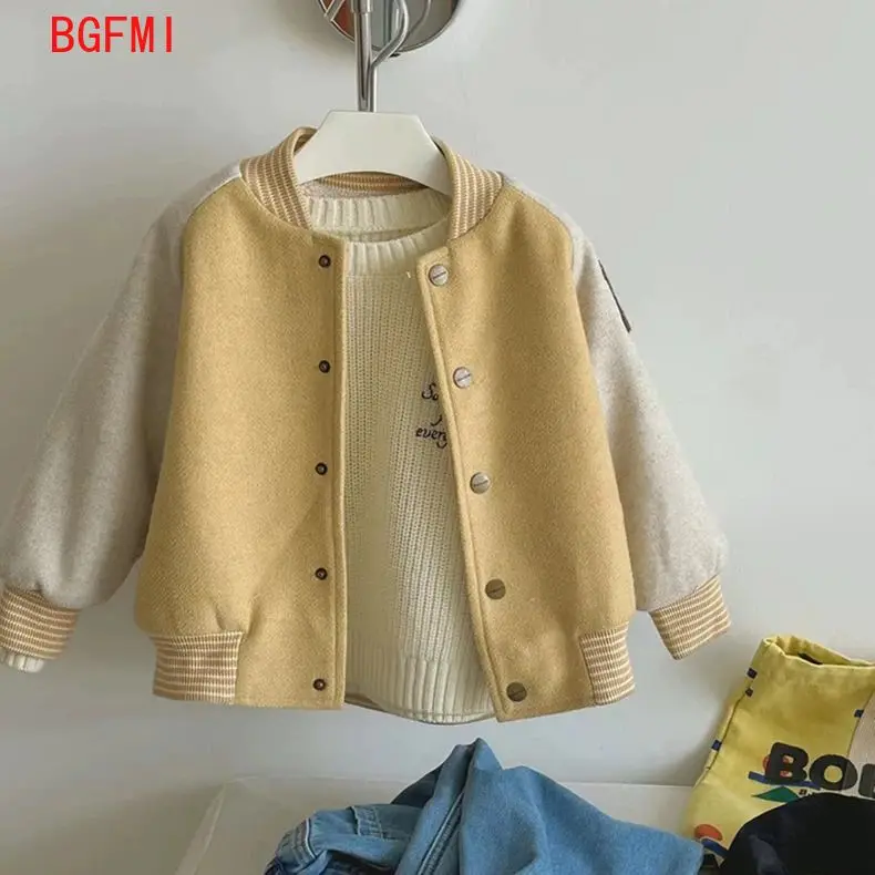 Korea imitates Suede Fabric Girls coat 2026 Spring fall winter Campus Girls Children's patchwork versatile baseball uniform 2-9Y