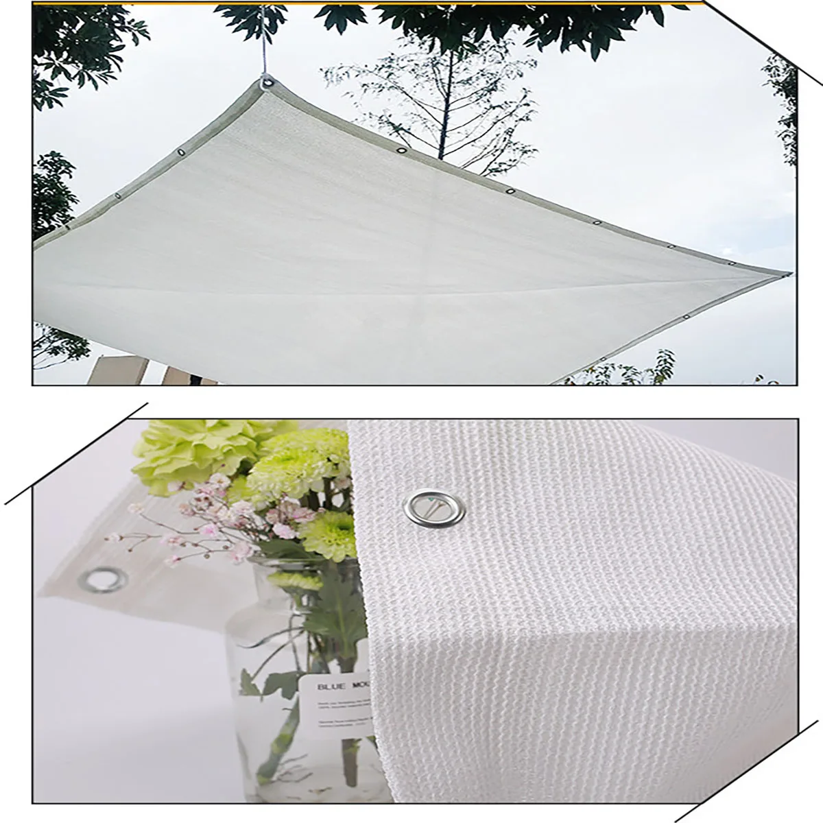 White Encrypted HDPE Sun Shade Net Anti‑UV Mesh Grommets Every 1M, Free 5M Rope for Balcony Garden Plant