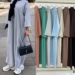 Muslim Women Middle Easte Plain Long Sleeve Pocket Loose Hoodie Dress Turkey Robe Dubai Abaya Kaftan Ramadan Modest Dresses Gown