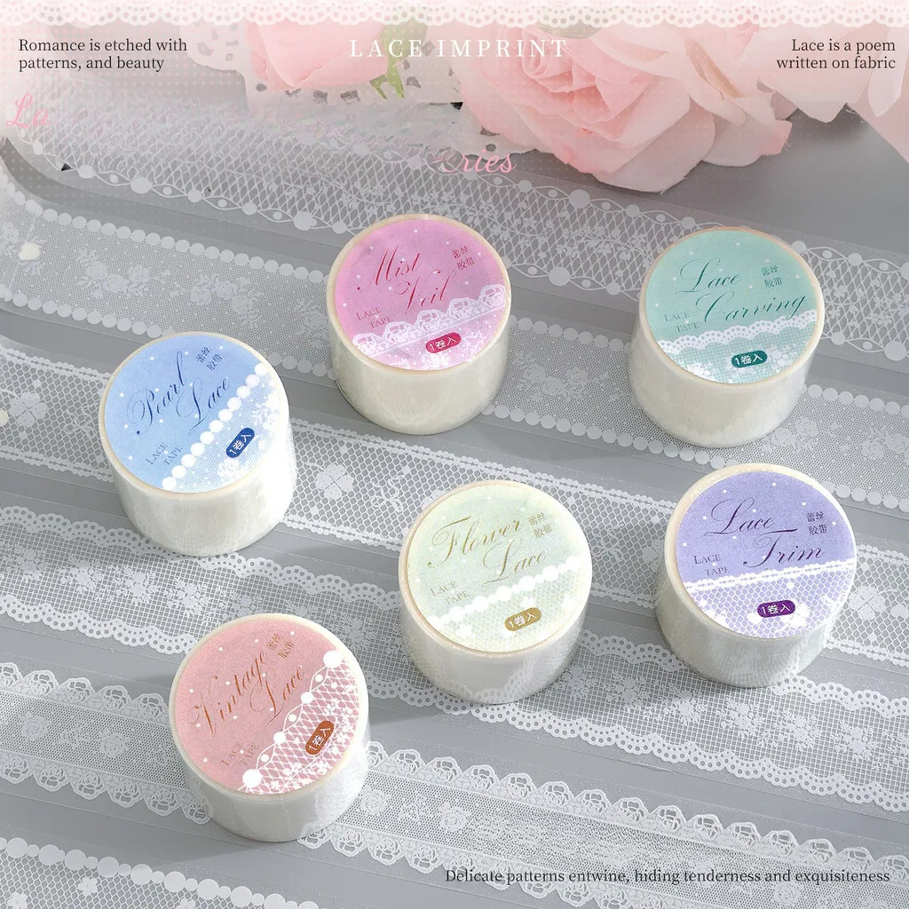 30mm*2m Lace Tape Stickers, Retro PET Lace Tape Decorative Adhesive Tape Scrapbook Self-Adhesive Masking Tapes