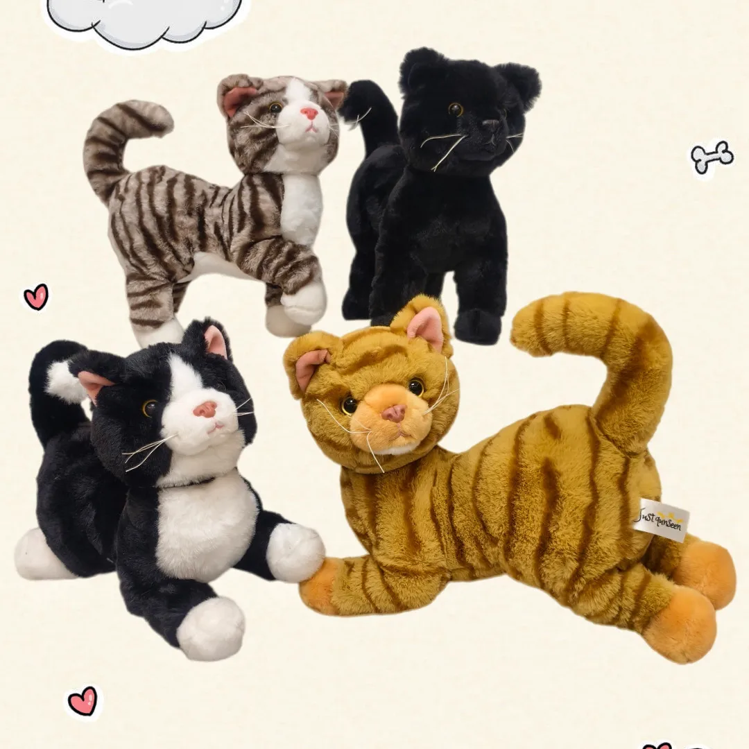Adorable Fluffly Cat Joints Can Twisted Plush Toy Soft Stuffed Animal Black Brown Kitten Comfort Sofa Cushion for Girls Gifts