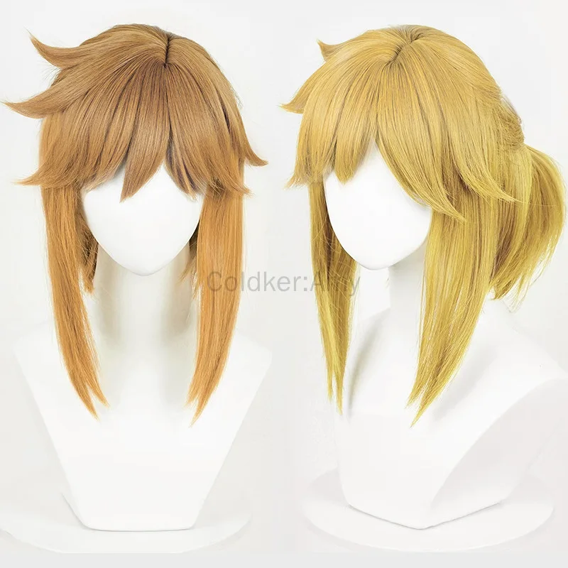 Link Cosplay Blonde Brown Wig Heat Resistant Synthetic Anime Wigs for Halloween Party with Elf Ears