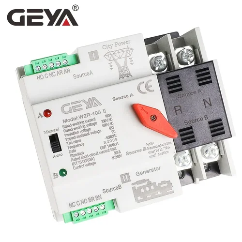 Imagen 2 del producto GEYA W2R ATS 110V 220V PC interruptor de transferencia automática de doble potencia 63A 100A interruptor de transferencia de energía doméstica 50/60Hz