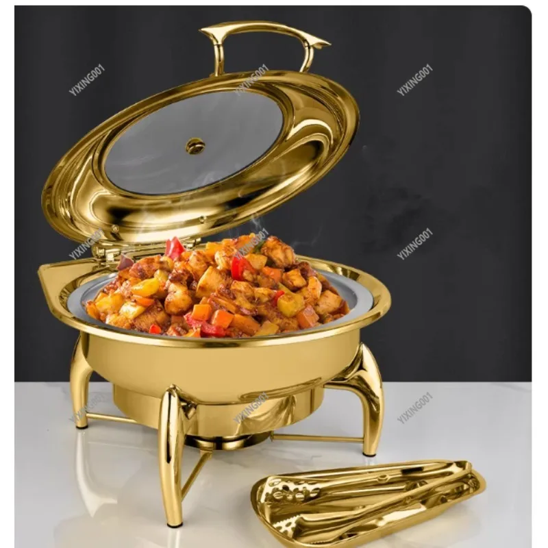 Stainless Steel Chafing Dish Set Wedding Use round Food Warmer with Bell Dome for Party Hotel Buffet Gold Color