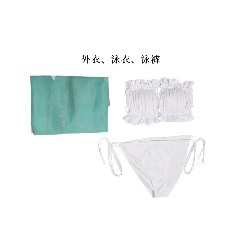 Genshin Impact ชุดว่ายน้ำคอสเพลย์ผ้าพันแผลจับจีบ Raiden shogu บิกินี่ชุดอาบน้ำชายหาดคลุมขึ้นฤดูร้อน