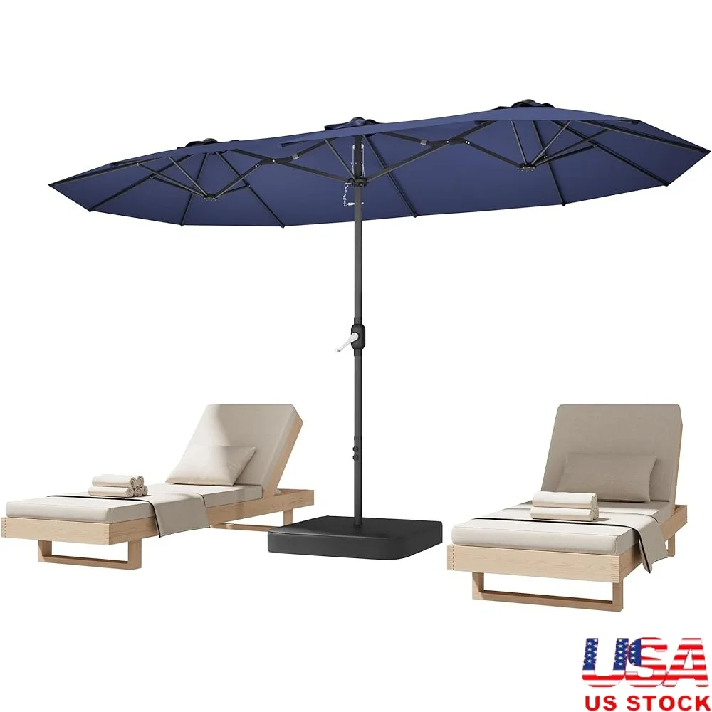 

15ft Double-Sided Patio Umbrella with Base Large Outdoor Crank Market Umbrella Poolside Garden Events
