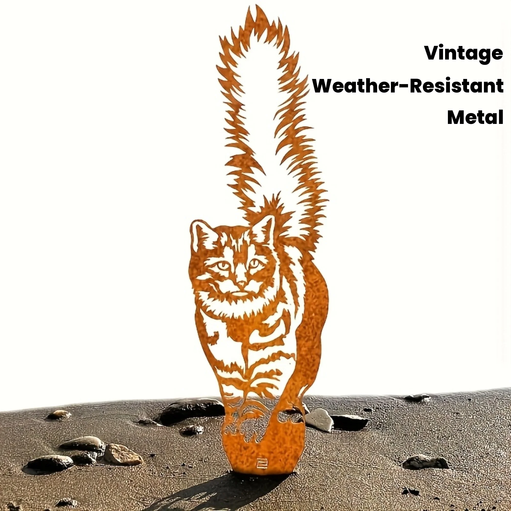 Metallskulptur Perserkatze mit Flauschigem Schwanz, Abstrakte Outdoor-Skulptur, Freistehende Eisenkunst für Innen und Außen