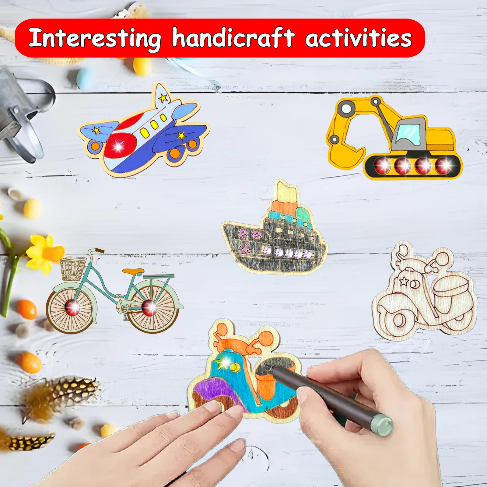 398 ชิ้นรถชุดงานฝีมือไม้,ขนส่งชุดงานฝีมือไม้,ของขวัญงานฝีมือวันเกิด, เหมาะสําหรับงานฝีมือ DIY สําหรับเด็กหญิง/เด็กชาย