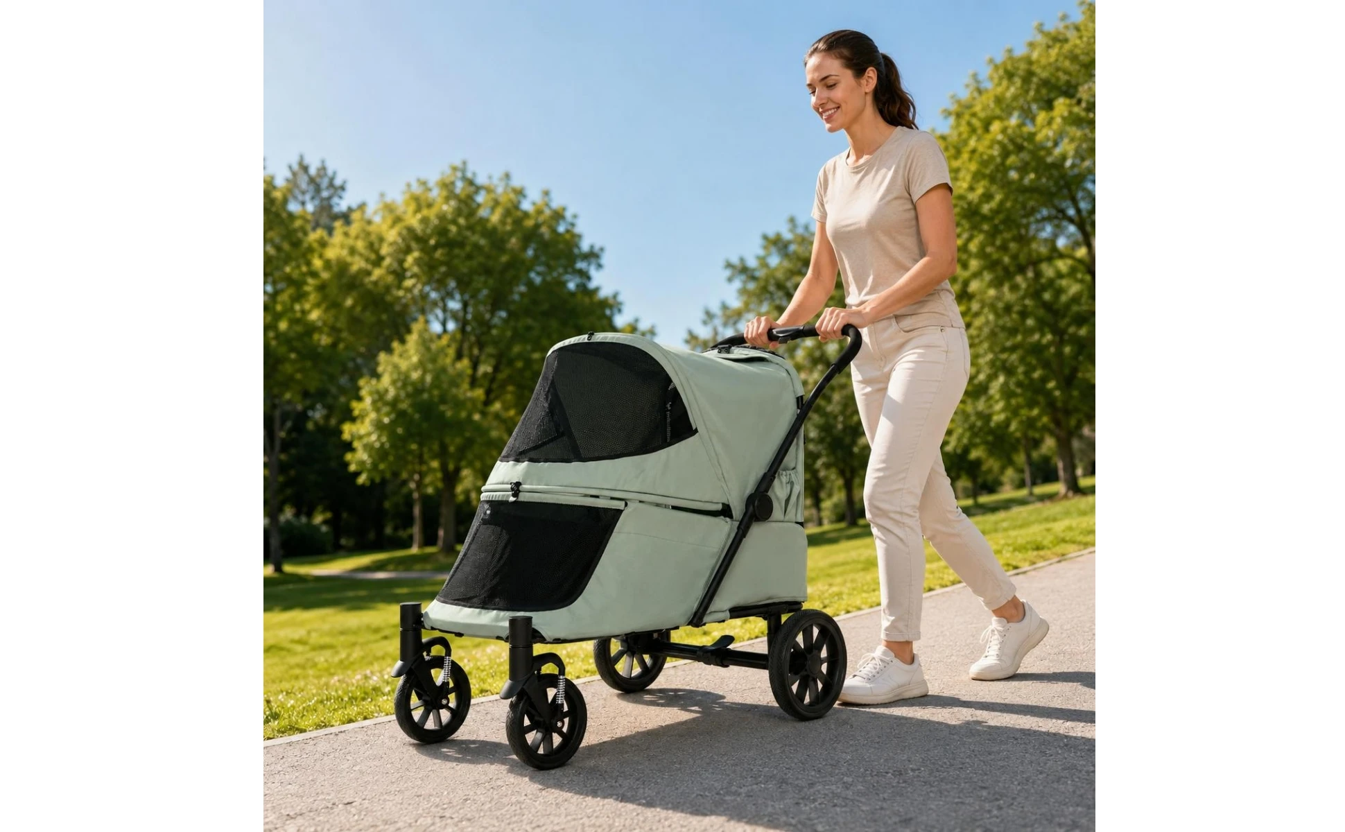 Folding Dog Stroller Single-Press Fold Soft-Sided Pet Stroller Ventilated