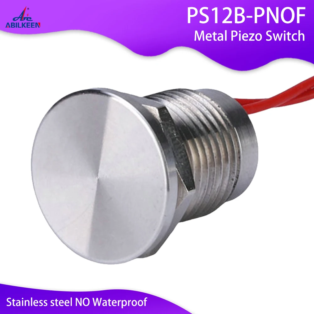 Abbeycon Stainless steel NO Waterproof 12mm Flat Head Momentary IP68 Piezo Switch With Wire