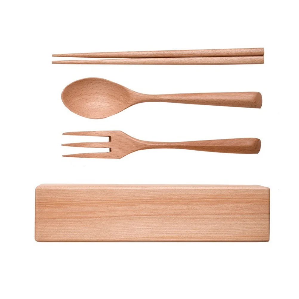 

1Set Wood Cutlery Set Ideal for Camping Supply Portable Dinner Tableware Smooth Safe One-Piece Molding Easy Clean Storage
