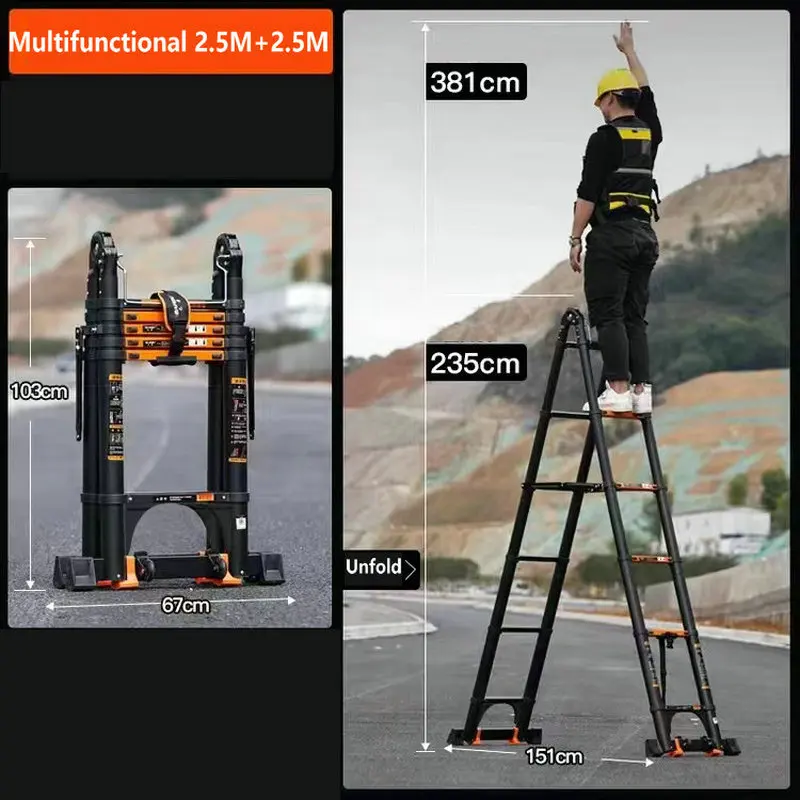 2.5*2.5M Multifunctional Foldable Deformable Telescopic Aluminum Alloy Herringbone/I-Shaped /Straight Ladder