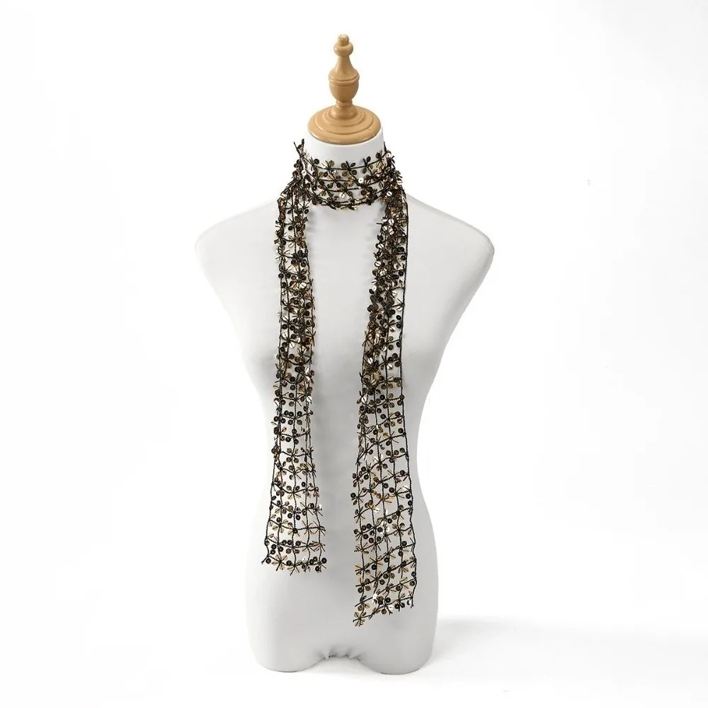 

Shiny Sequins Sequin Scarf Flower Shape Hollow Belly Dancing Scarf Dance Accessories Tassel Waist Chain Dance