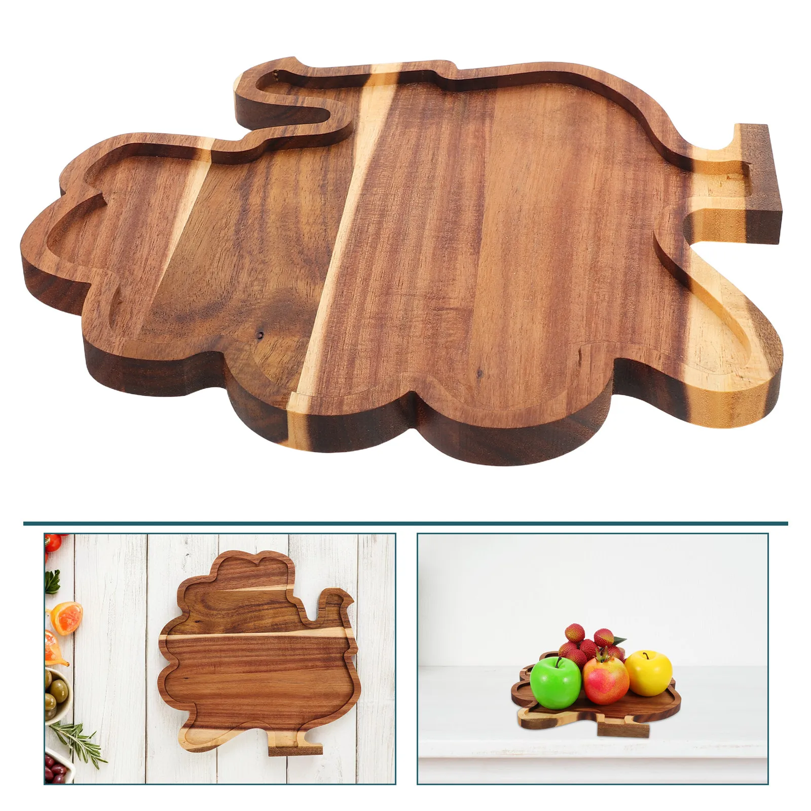 Plateau de service en bois naturel en forme de dinde, plat de Thanksgiving, décoratif, rustique, pour charcuterie, amuse-gueules, fruits, décoration de cuisine
