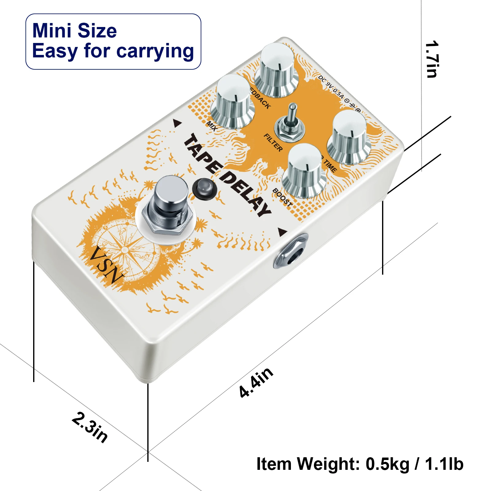 VSN Tape Delay Pedal,Combined With Delay And Bass Effects Wide Range Delay Adjustment,Stereo Delay Pedals,Analog Delay Pedal wit