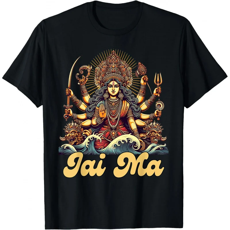 

Jai Ma Durga Goddess of Protection Durga Hindu Gift T-Shirt Hindu Mythology print Short Sleeve Graphic clothes All size tops