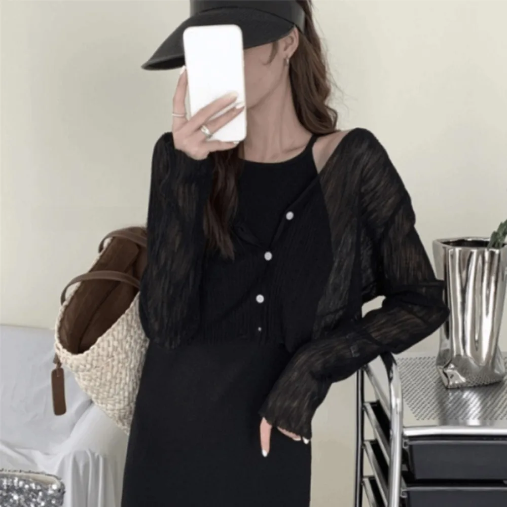 

New V-Neck Sunscreen Cardigan Casual Breathable Casual Shirt Stretchable Thin Long-Sleeved Solid Blouse Top
