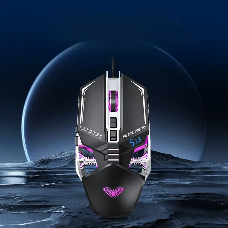 AULA S33 Wired Metal Base Computer Mouse RGB2400DPI Low Latency Human Physics Gaming Mouse PC Laptop Gaming Office Accessories