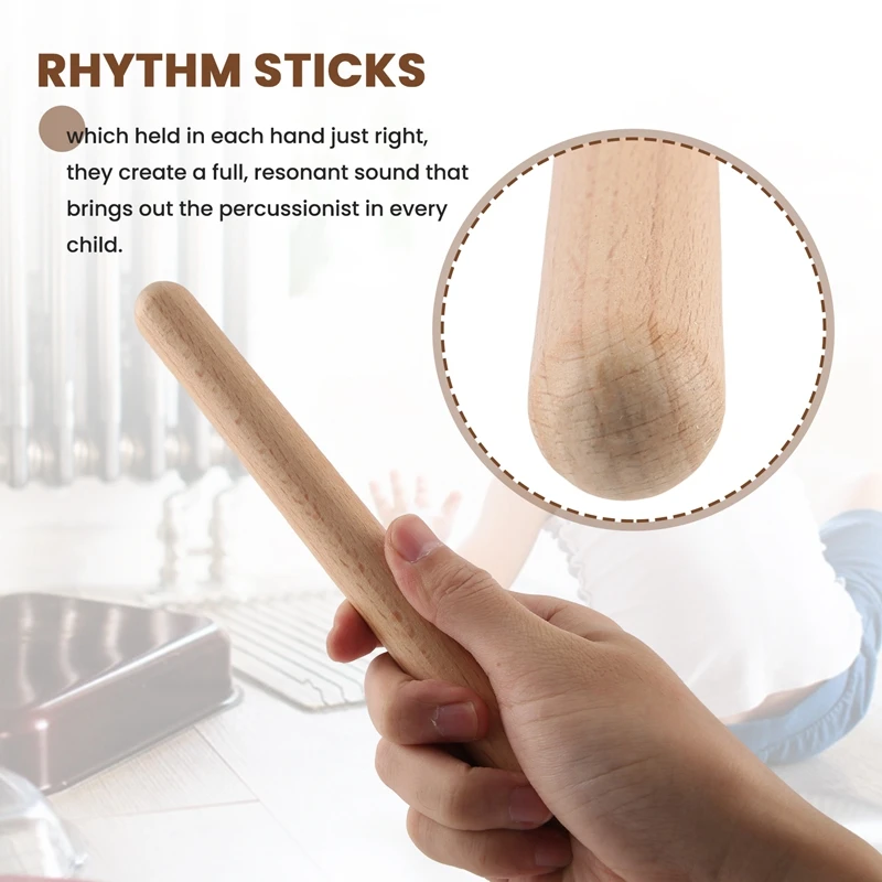 6 Pairs Wood Claves Musical Percussion Instrument Rhythm Sticks Percussion Rhythm Sticks Children Musical Toy