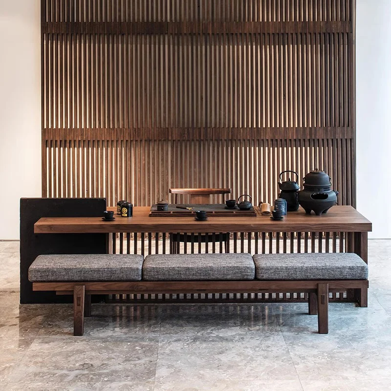 New Chinese solid wood tea table, high-end black walnut tea table office living room home tea table