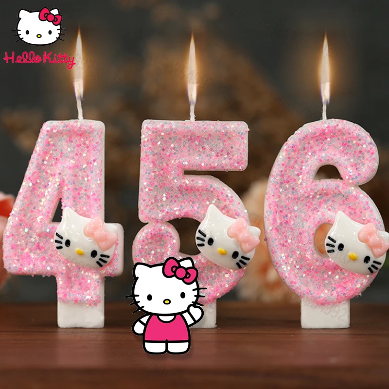 

Pink Theme Hello-Kitty Candles for Birthdays Cute Cartoon Cat Number 1-9 Birthday Cake Plugins Decorated for Children Girl Gifts