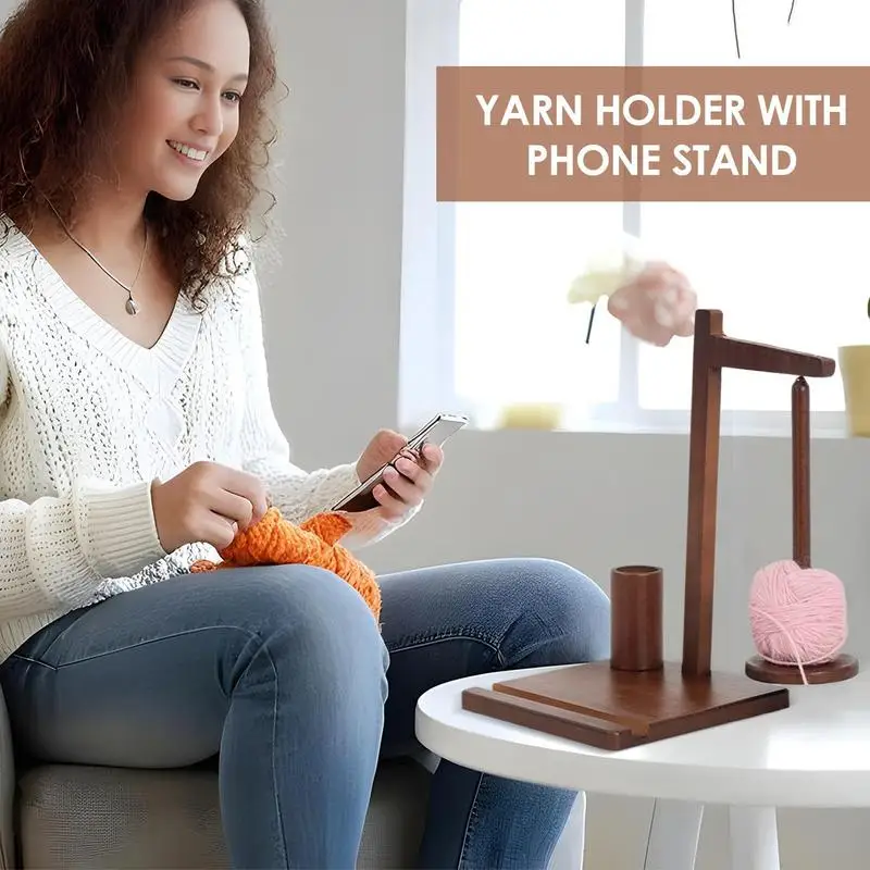 Yarn Holder For Crocheting Magnetic Knitting Yarn Dispenser With Phone Holder Beginners-Friendly Yarn Ball Holder Spinner