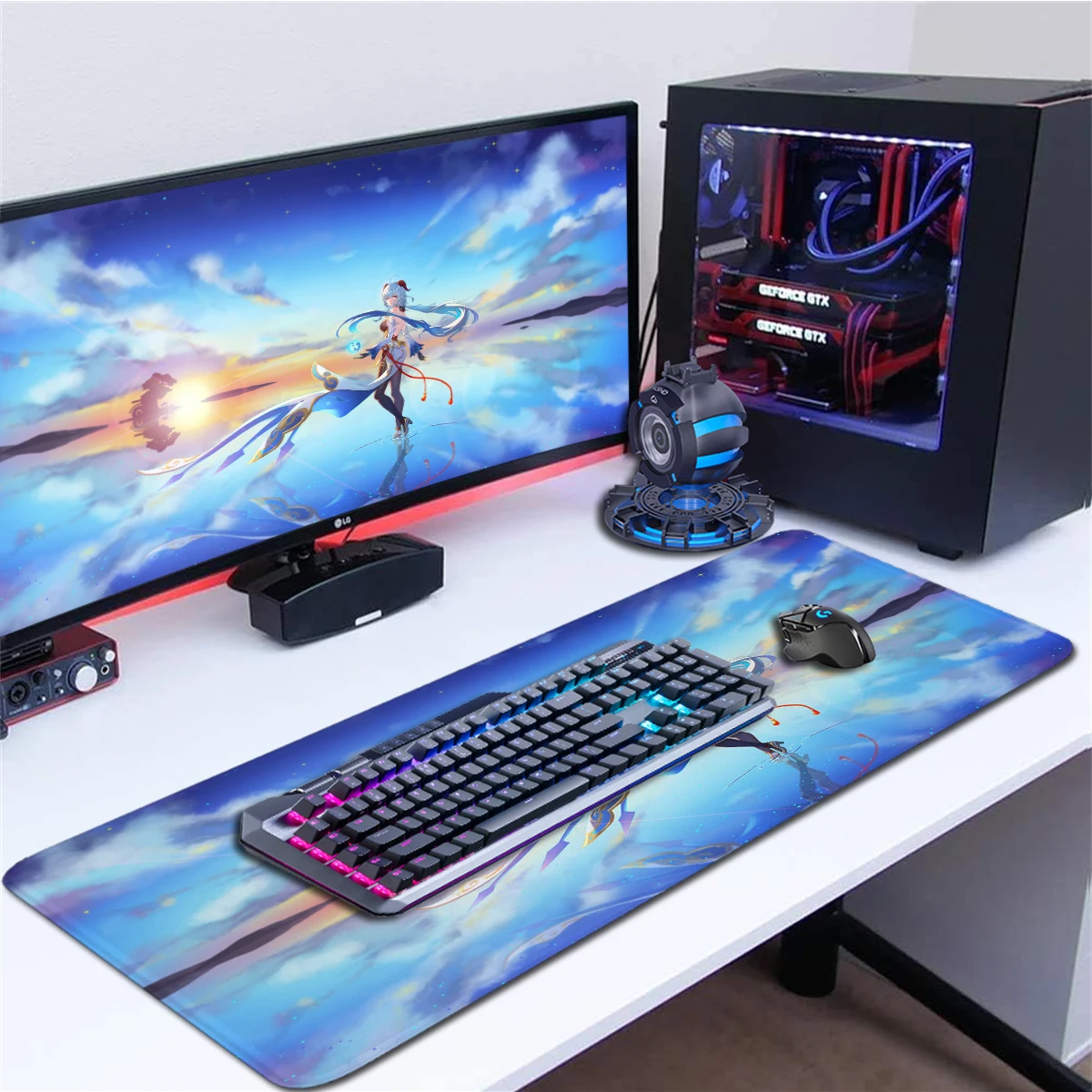 

Anime Large Desk Mat XXL Blue Gaming Mouse Pad Genshin Impact Ganyu Game Mousepad for Gamer Non-Slip Computer Keyboard Pad