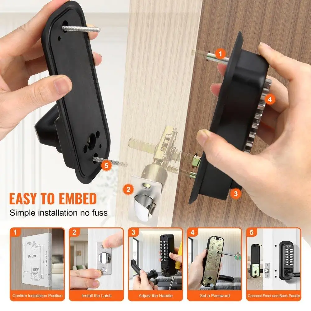 Mechanical Keyless Entry Door Lock Outdoor Use 14 Digit Keypad Waterproof Design Zinc Alloy Construction Easy Installation for