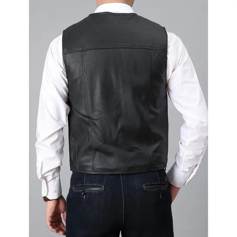 

Casual Men's Pure Color Leather Suit Youth Trend Spring Collection Thiened Seven Sve Double Breasted Flip Collar