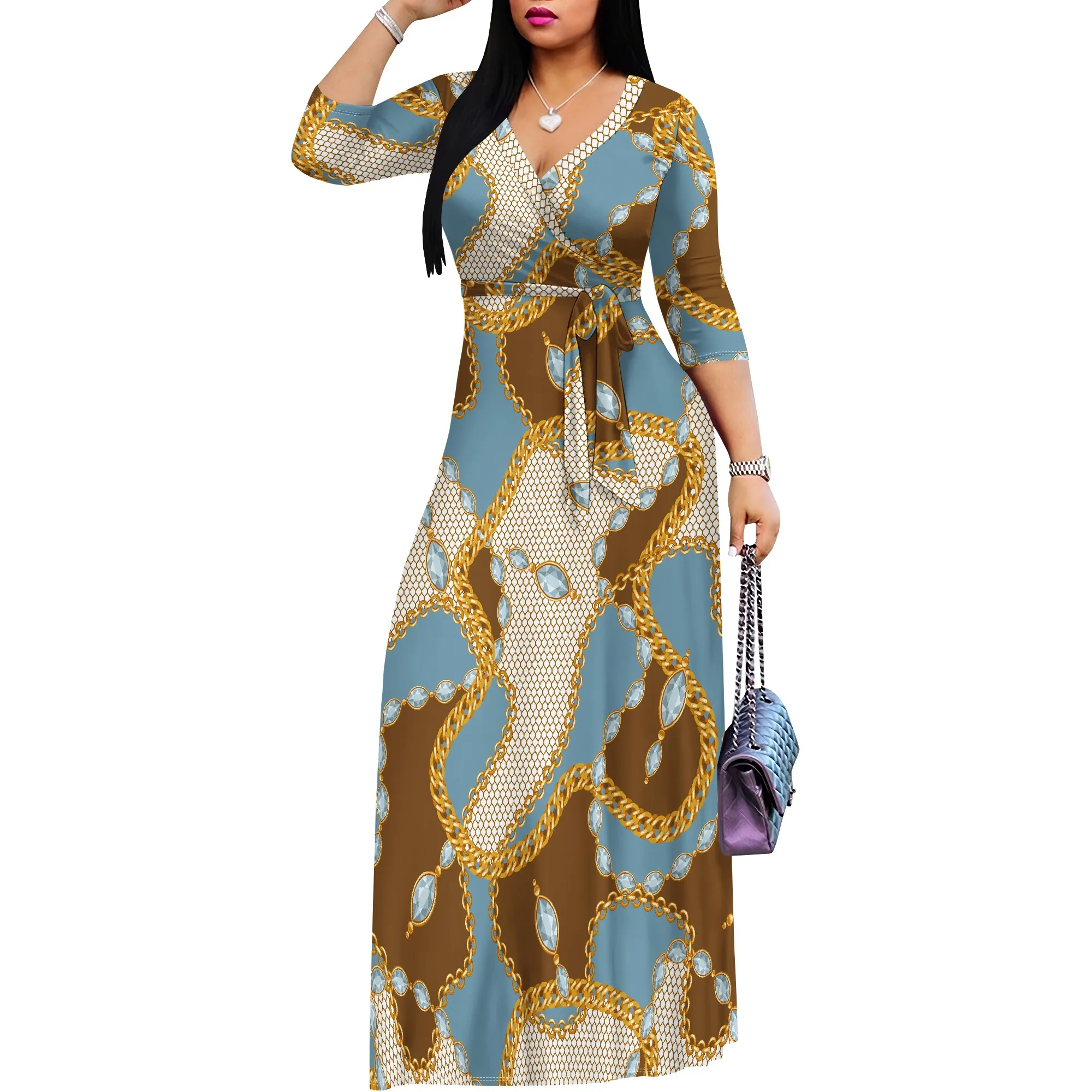 Pullover Sexy V Neck Short Sleeve Loose Long Dress for Women Fashion Printed Summer Beach Party Casual Maxi Dresses