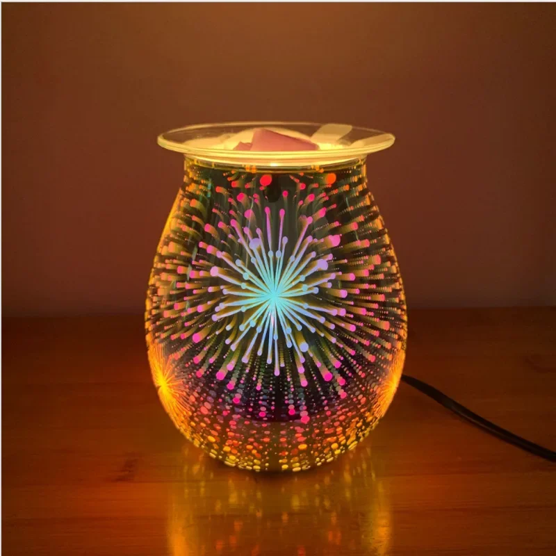 Electric Essential Aroma Oil Wax Melt Incense Burner 3D Glass Firework Night Light EU US Lamp Home Decoration Valentine Day Gift