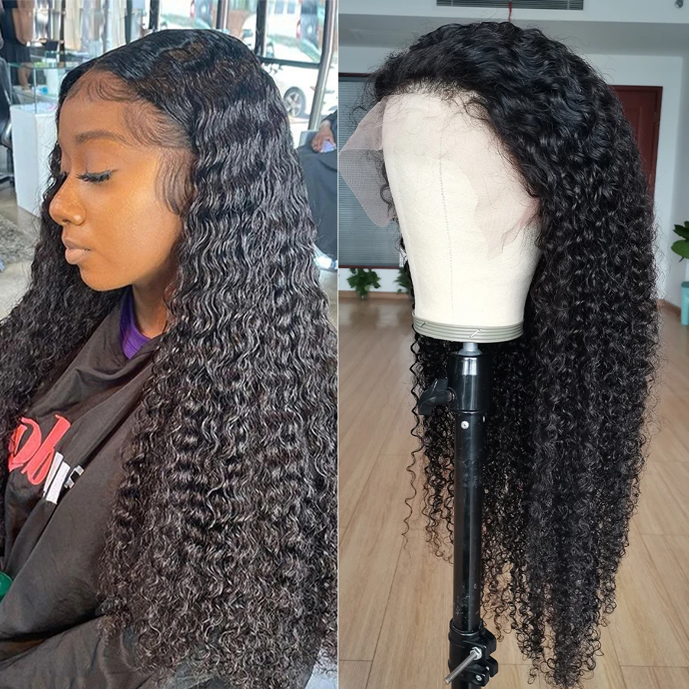 Perruque Lace Frontal Wig frisée brésilienne naturelle, cheveux frisés bouclés, 13x4, 4x4, 30 pouces, partie libre, 150% de densité, pour femmes