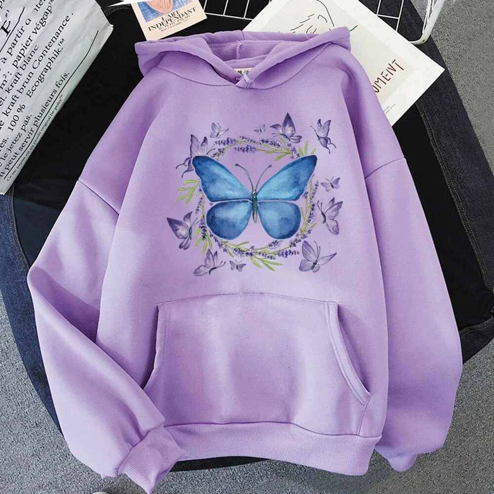 Fashion Butterfly Printed Hoodie Autumn/Winter Casual Hooded Long Sleeve Pullover Sweatshirt