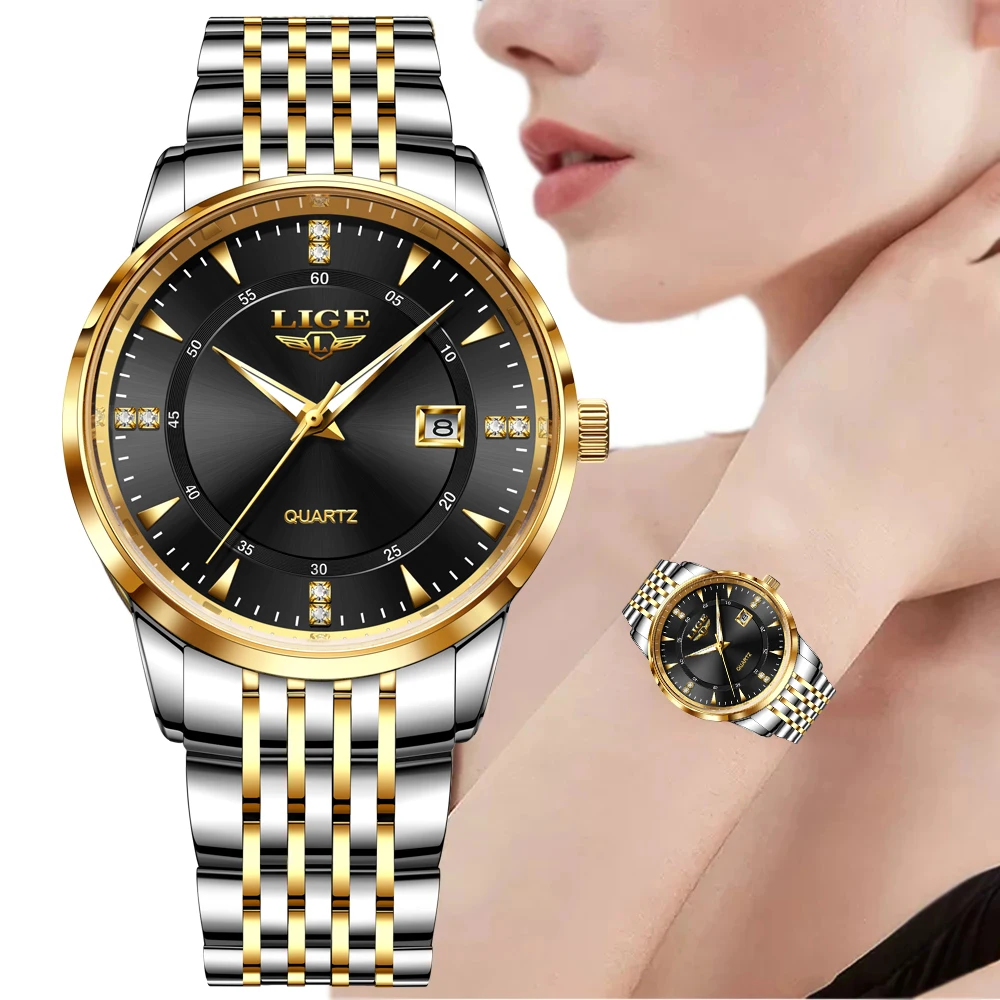 LIGE Fashion Women Watch Top Brand Luxury Waterproof Women\'s Quartz Wristwatches Casual Sports Date Chronograph Montre Femme