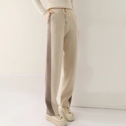 100% wool women's straight leg pants autumn and winter new knitted women's wool pants high waisted hot selling women's pants