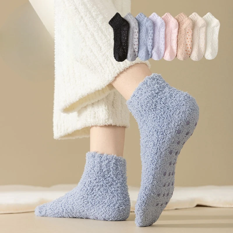 

Women Thick Warm Socks Winter Coral Fleece Autumn Winter Non-Slip Coral Floor Socks Carpet Sleep Slippers Indoor Home Short Sock